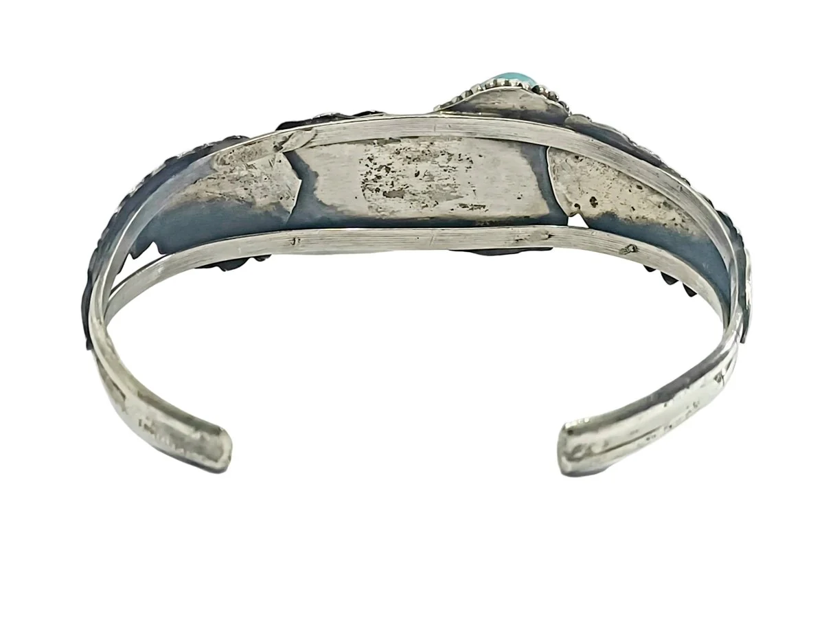 Bracelet Manchette en argent, turquoise et corail - Image 5