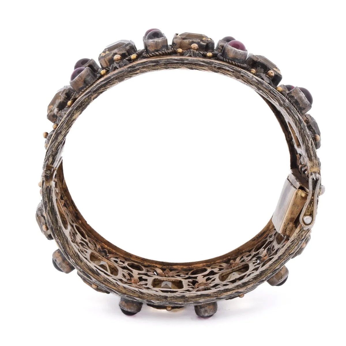 Bracelet Manchette en or jaune, argent, béryls et grenats - Image 7