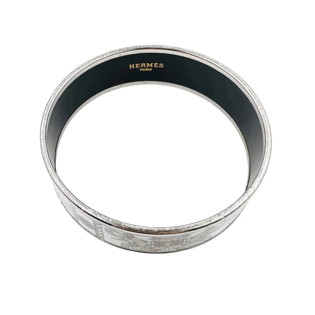Bracelet Manchette HERMÈS "Éléphants Torana" en métal argenté et émail - Image 3