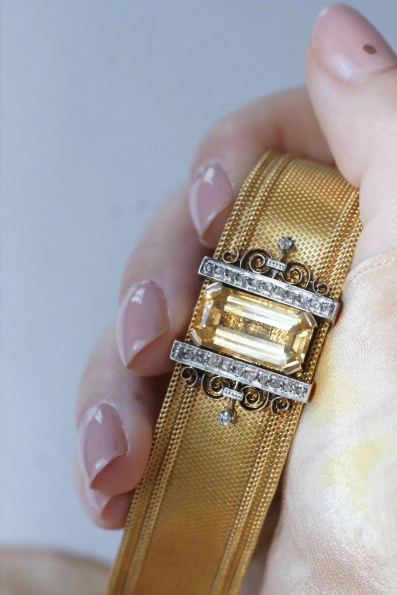 Bracelet manchette maille milanaise, diamants et citrine - Image 4