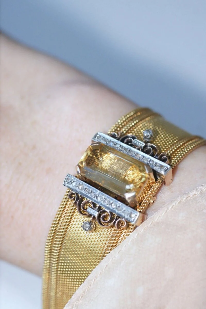 Bracelet manchette maille milanaise, diamants et citrine - Image 7