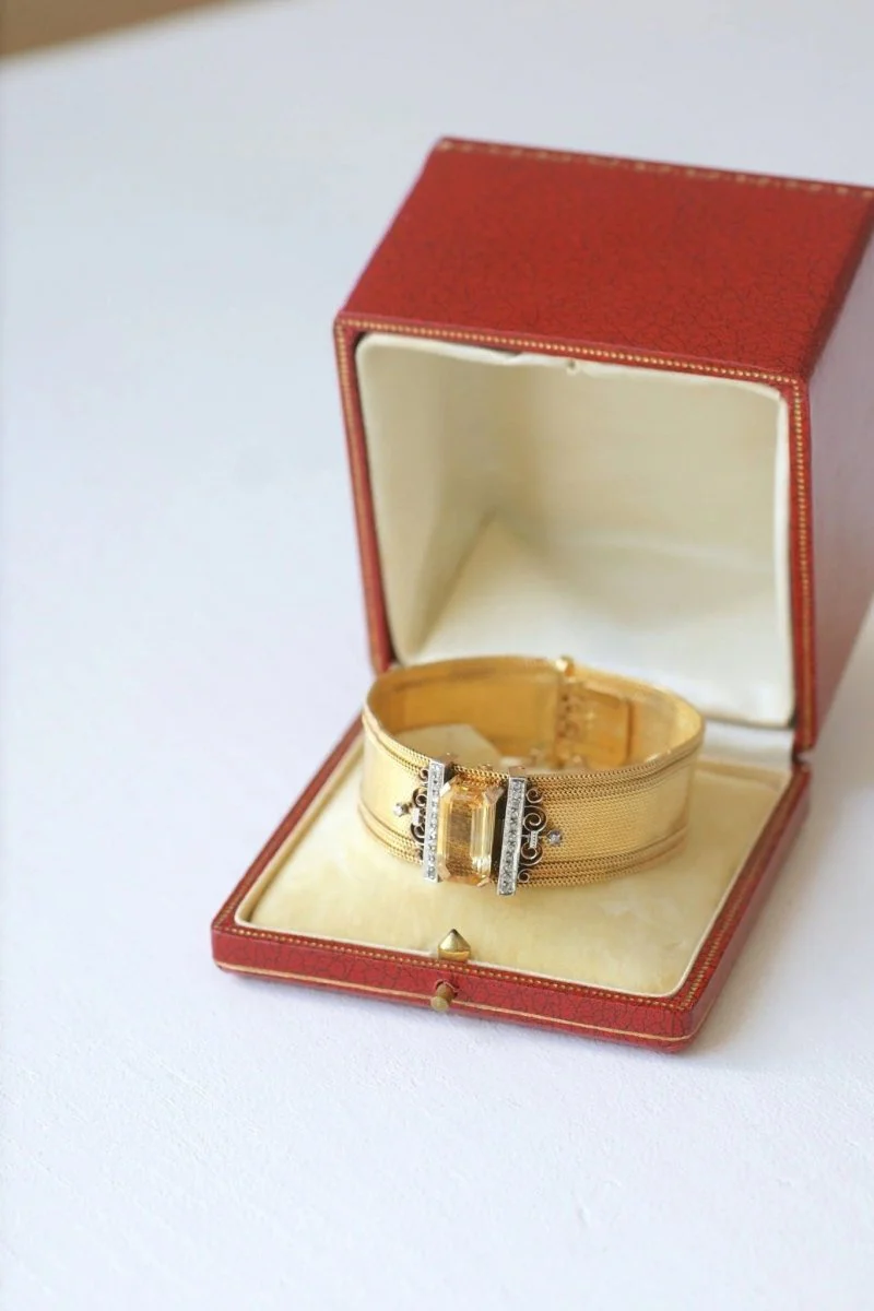 Bracelet manchette maille milanaise, diamants et citrine - Image 9