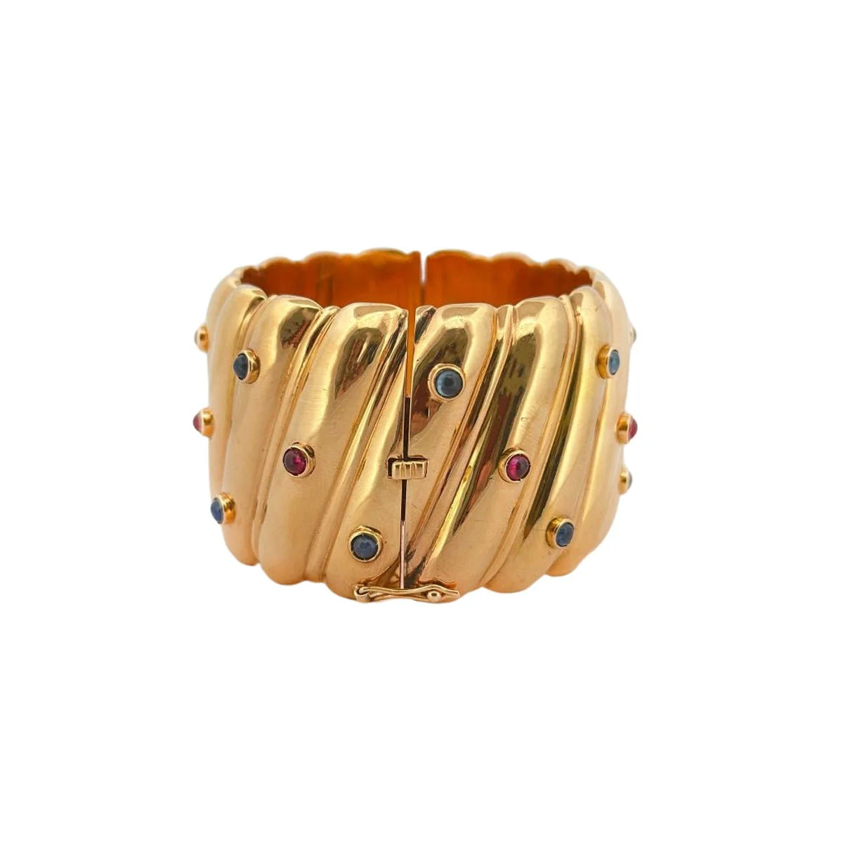 Bracelet Manchette MARCHAK en or jaune, rubis et saphirs - Image 3