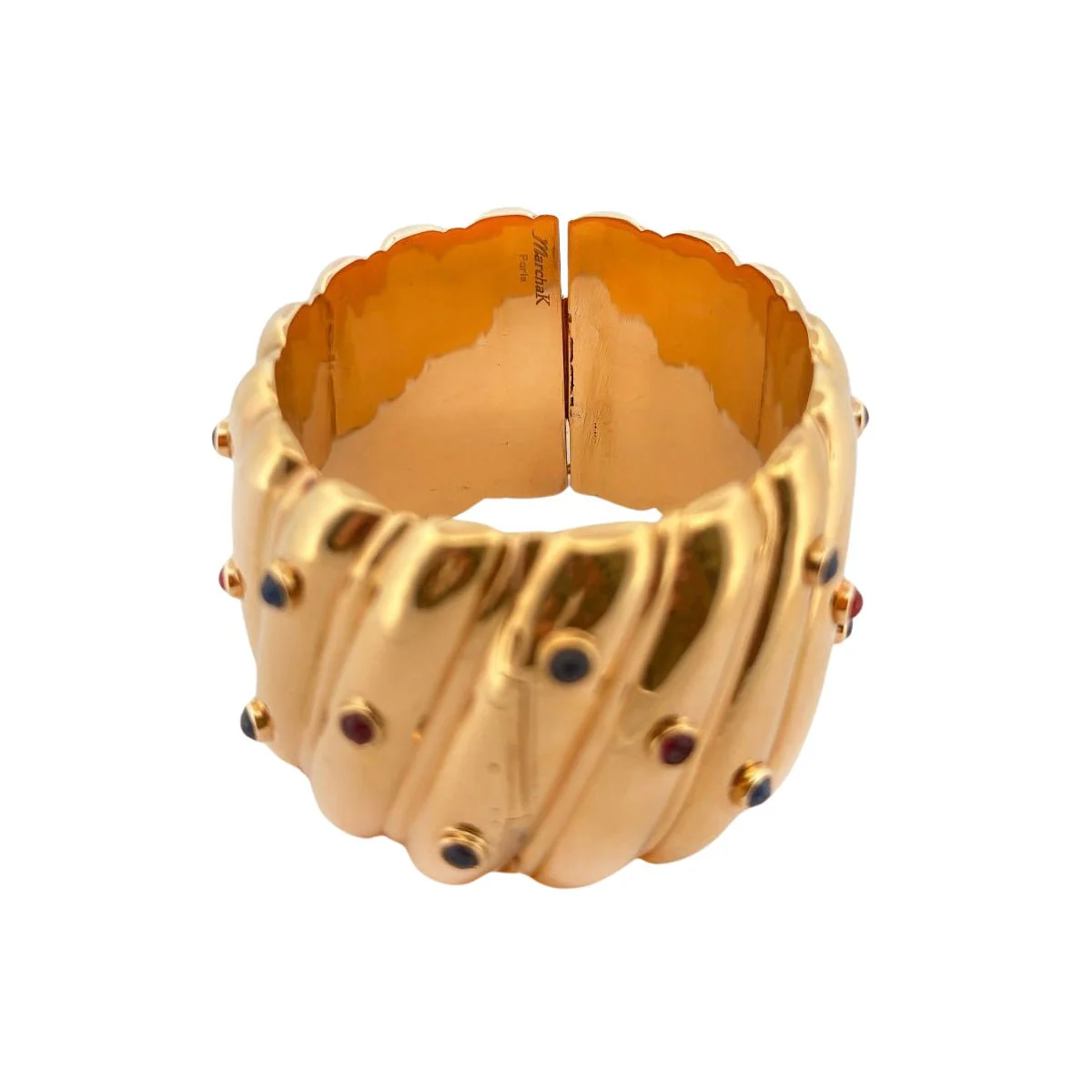 Bracelet Manchette MARCHAK en or jaune, rubis et saphirs - Image 5