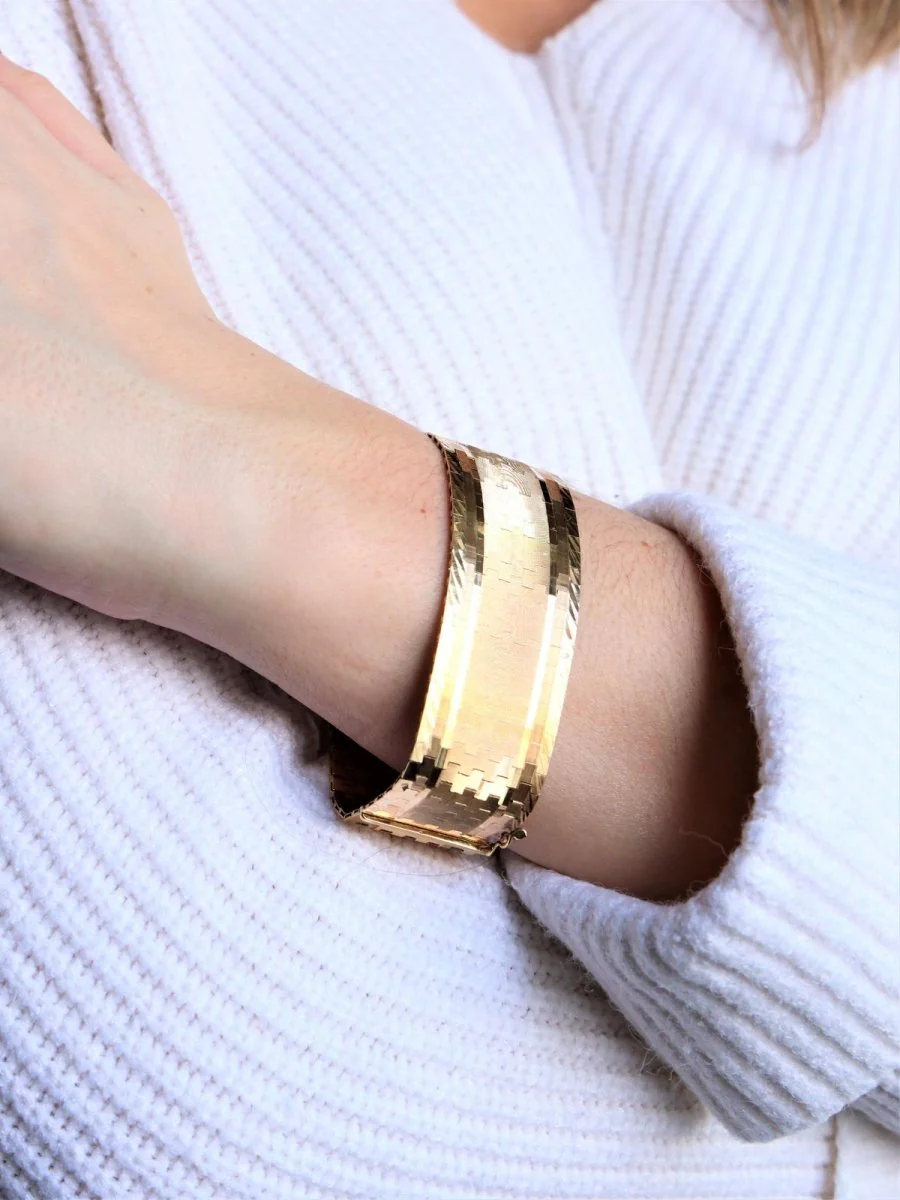 Bracelet Manchette maille en or jaune - Image 3
