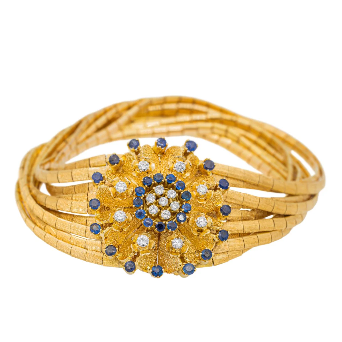 Bracelet Manchette en or jaune, saphirs et diamants