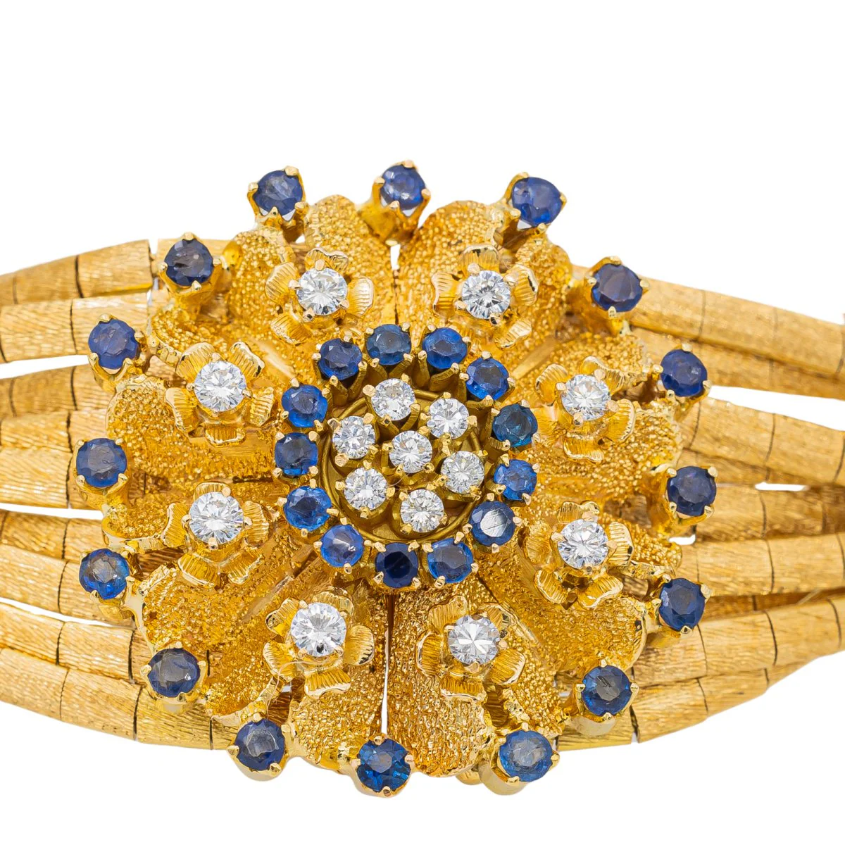 Bracelet Manchette en or jaune, saphirs et diamants - Image 4