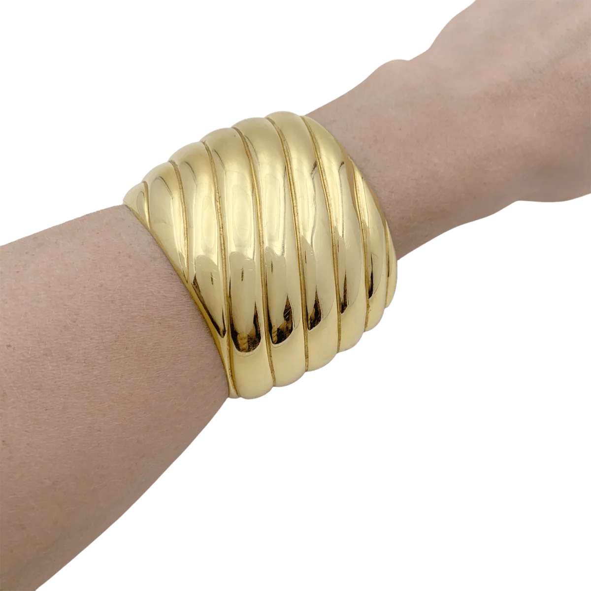 Bracelet manchette en or jaune. - Image 2