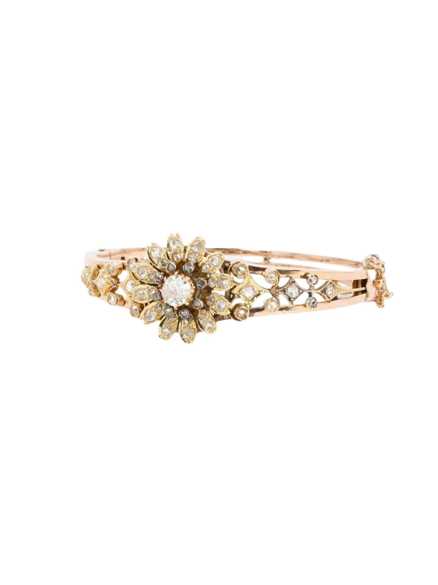 Bracelet Napoléon III fleur mobile or rose diamants taille ancienne - Image 3