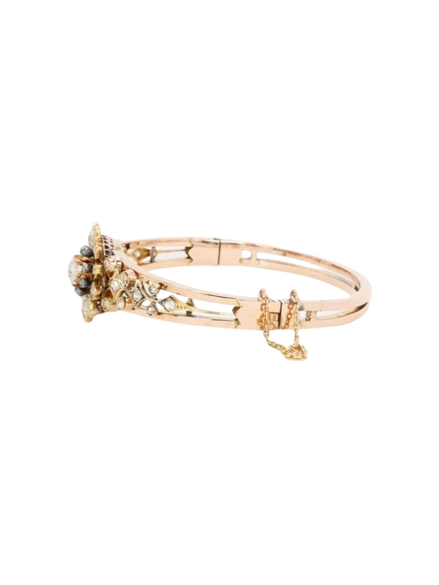 Bracelet Napoléon III fleur mobile or rose diamants taille ancienne - Image 4