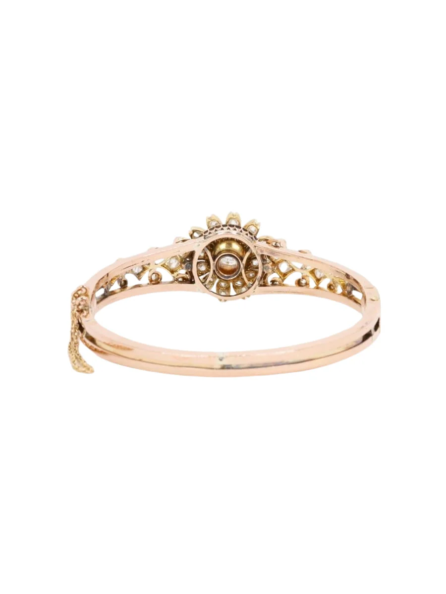 Bracelet Napoléon III fleur mobile or rose diamants taille ancienne - Image 5