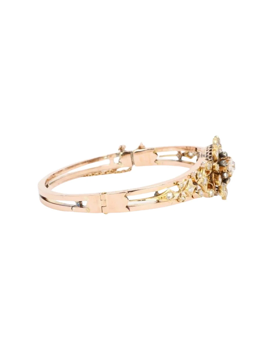 Bracelet Napoléon III fleur mobile or rose diamants taille ancienne - Image 6