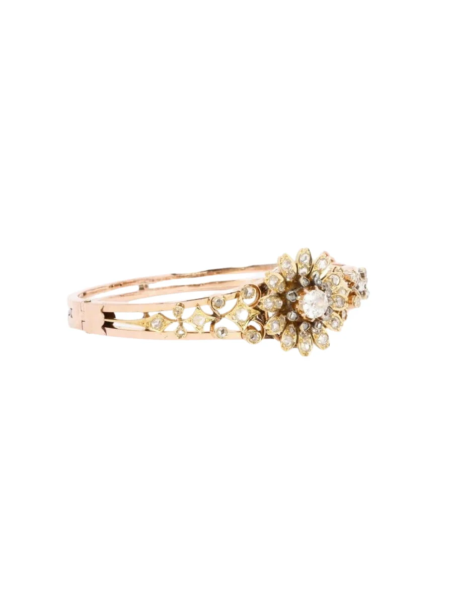 Bracelet Napoléon III fleur mobile or rose diamants taille ancienne - Image 7