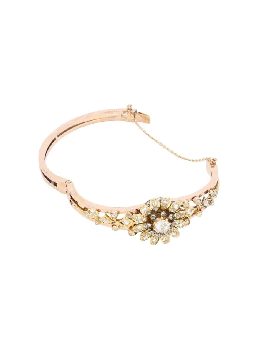 Bracelet Napoléon III fleur mobile or rose diamants taille ancienne - Image 8