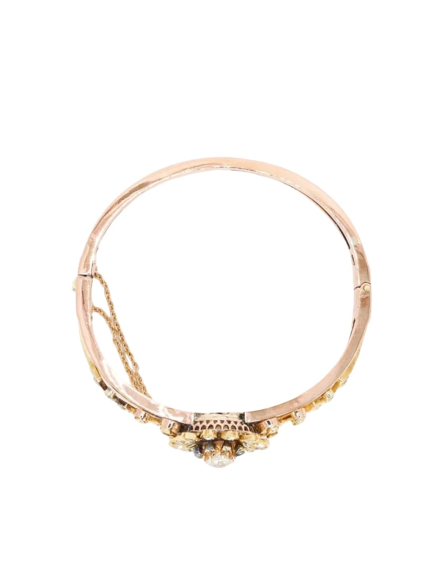 Bracelet Napoléon III fleur mobile or rose diamants taille ancienne - Image 9