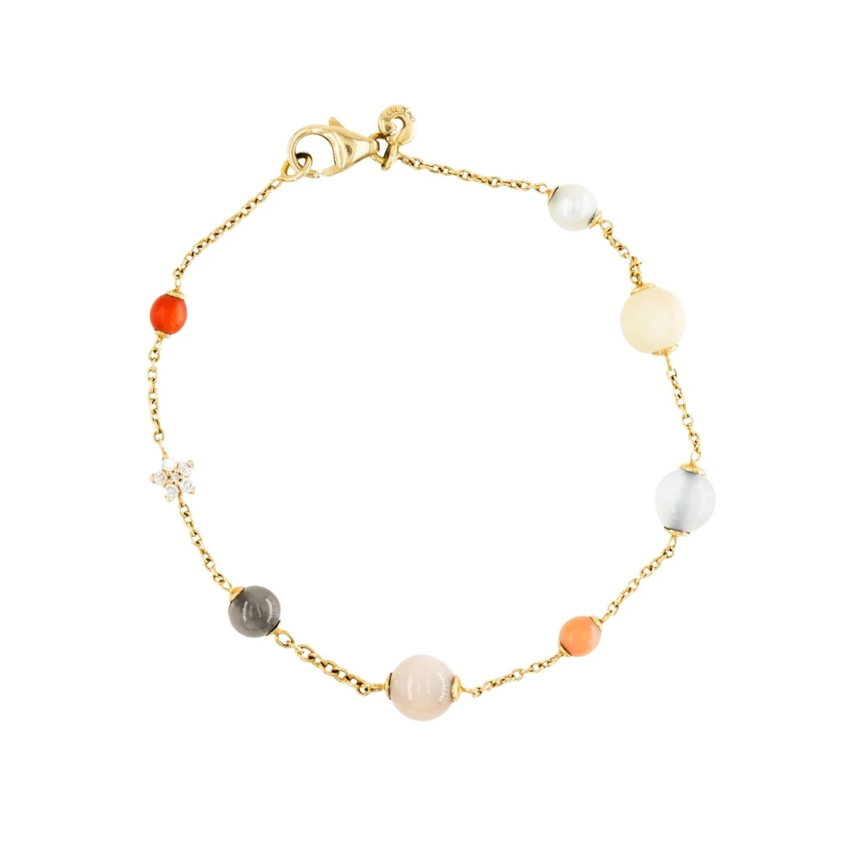 Bracelet OLE LYNGGAARD "Shooting Star" en or jaune, pierre de lune, corail et diamants