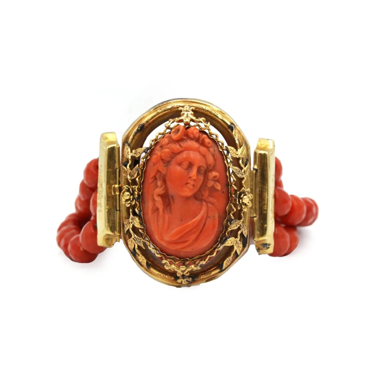 Bracelet en or jaune, camée et corail - Image 2