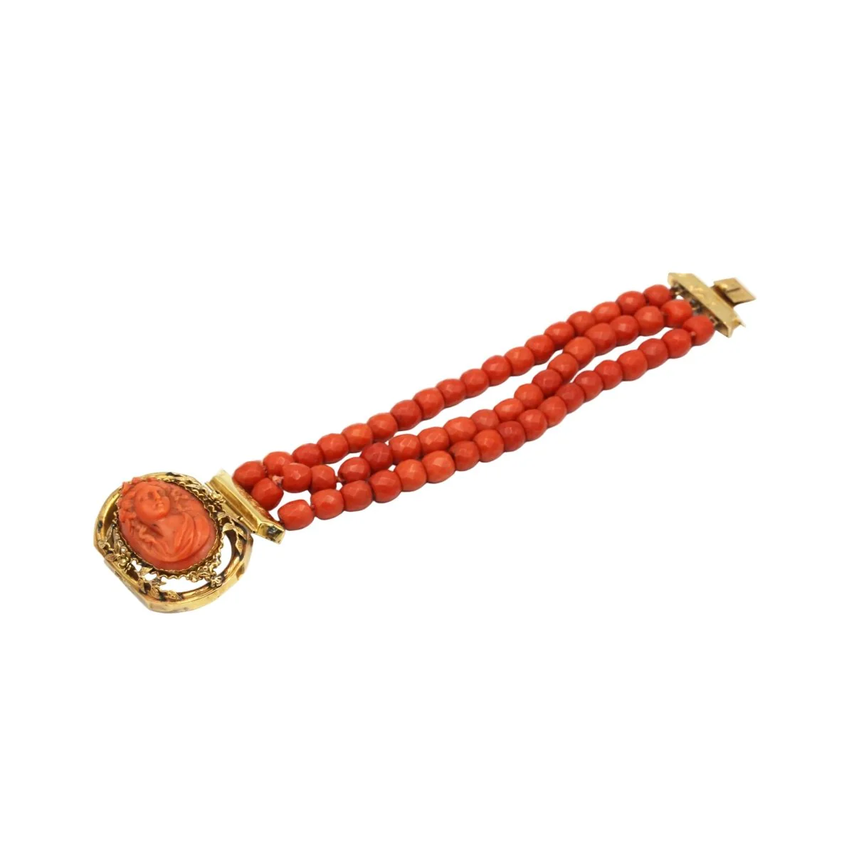 Bracelet en or jaune, camée et corail - Image 4