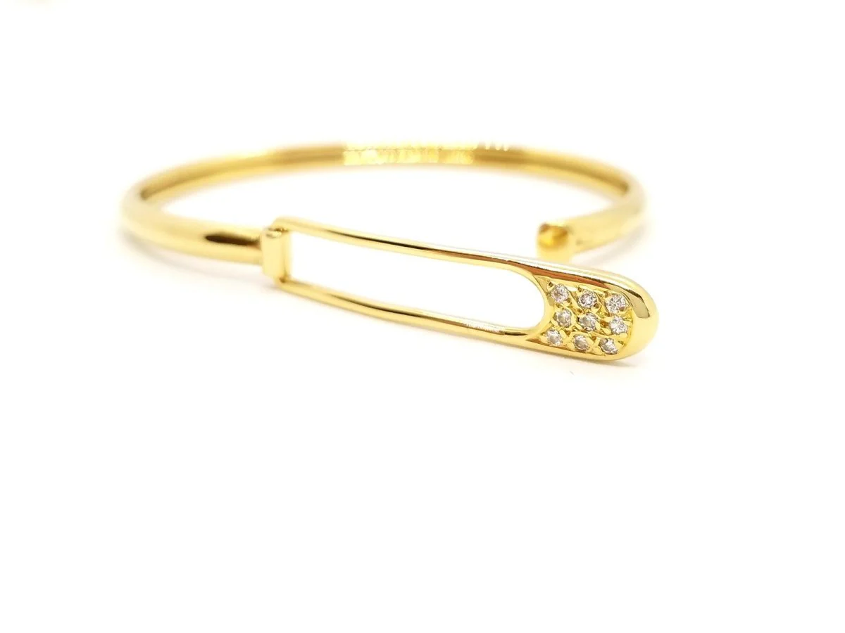 Bracelet Jonc épingle en or jaune et diamant - Image 4