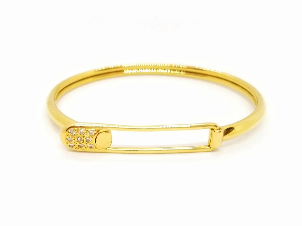 Bracelet Jonc épingle en or jaune et diamant - Image 5