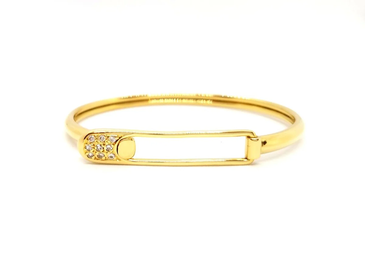 Bracelet Jonc épingle en or jaune et diamant - Image 6
