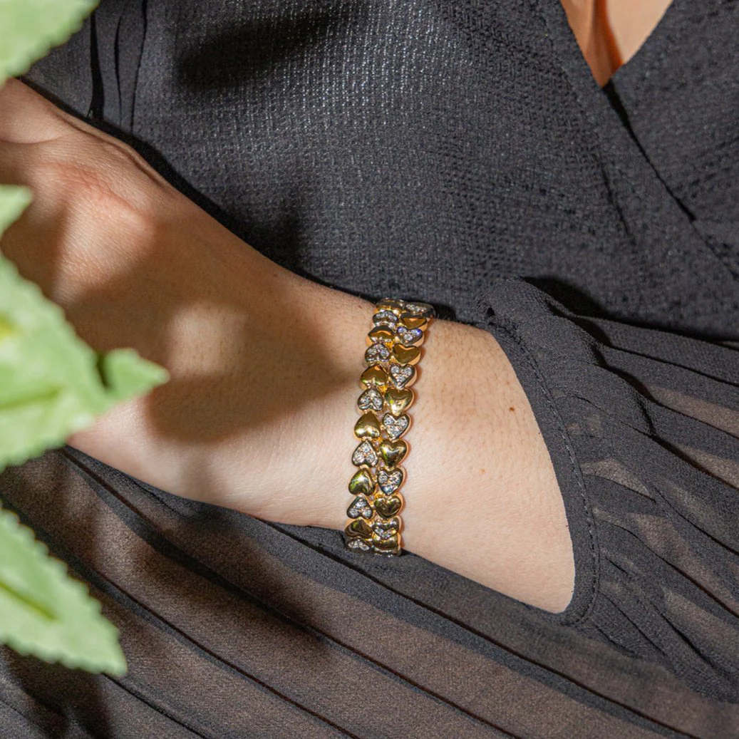 Bracelet Maille Coeurs en or jaune, or blanc et diamants - Image 2
