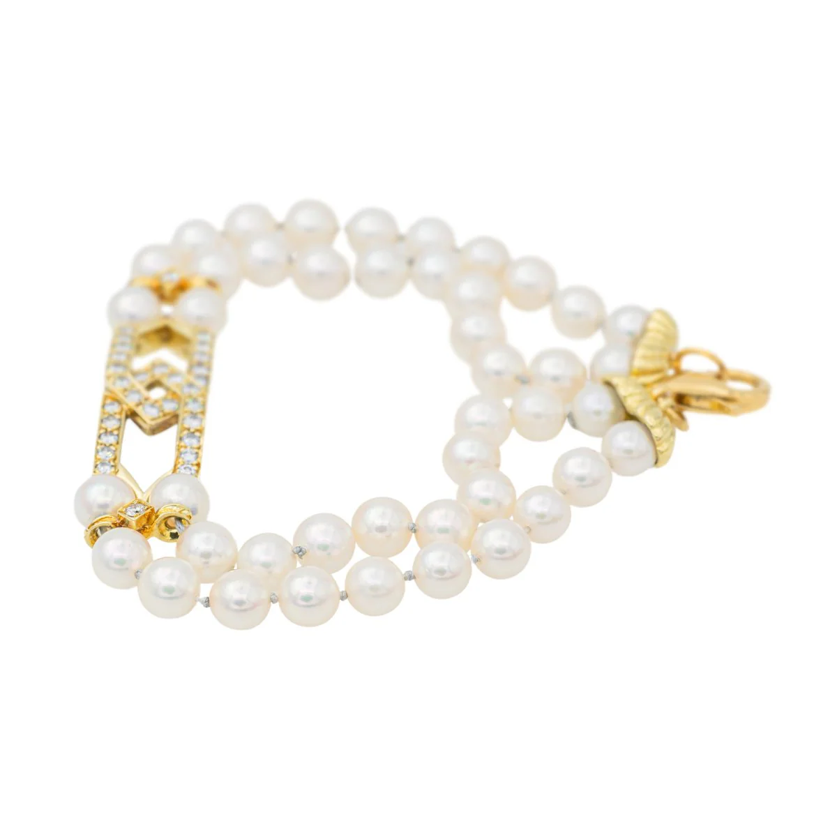 Bracelet en or jaune, perles et diamants - Image 7