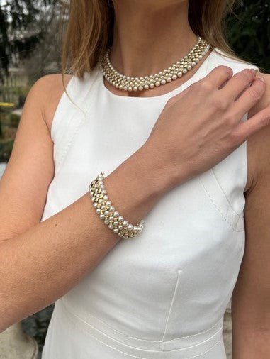 Bracelet en or jaune, perles et diamants - Image 3