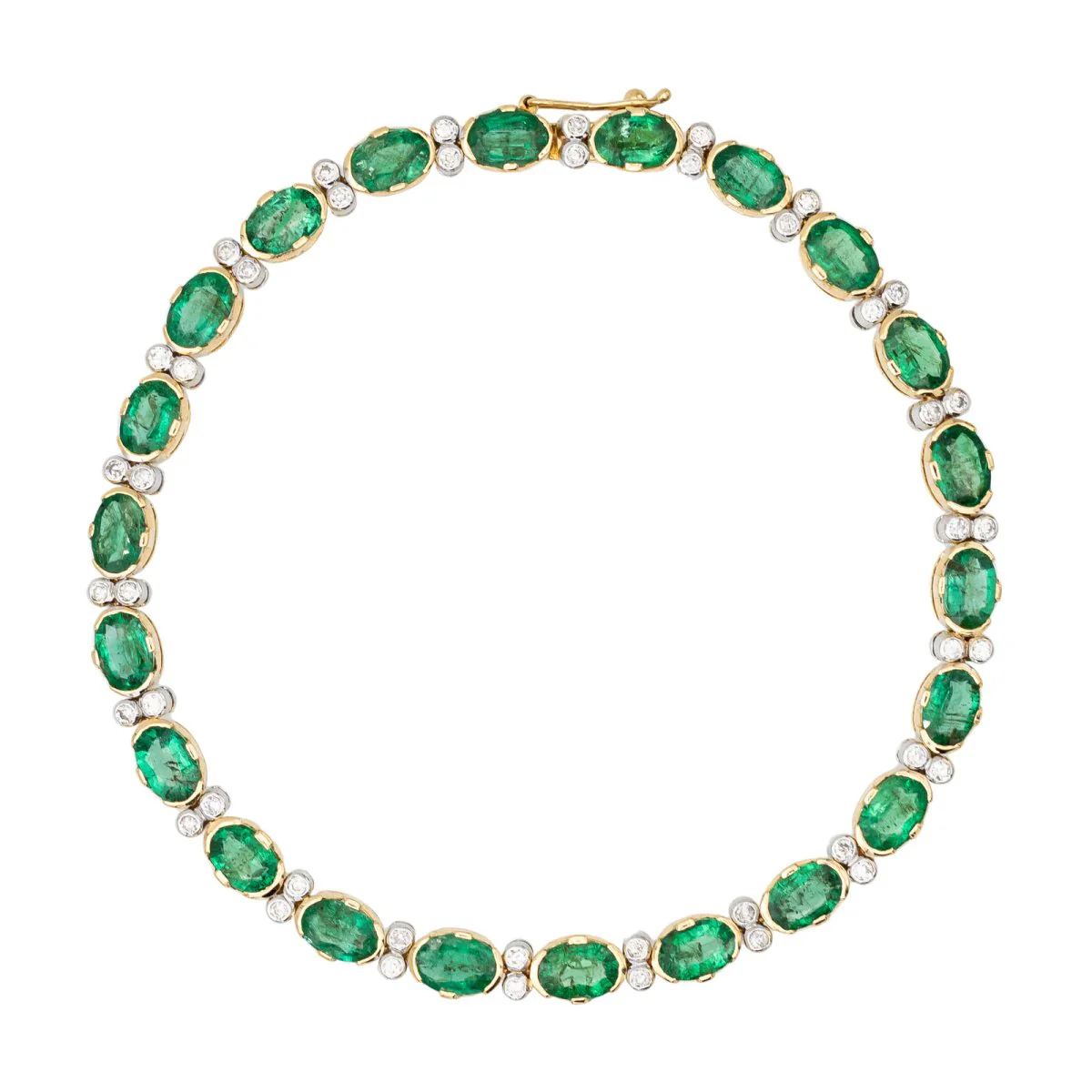 Bracelet en or jaune, or blanc, diamant et émeraude