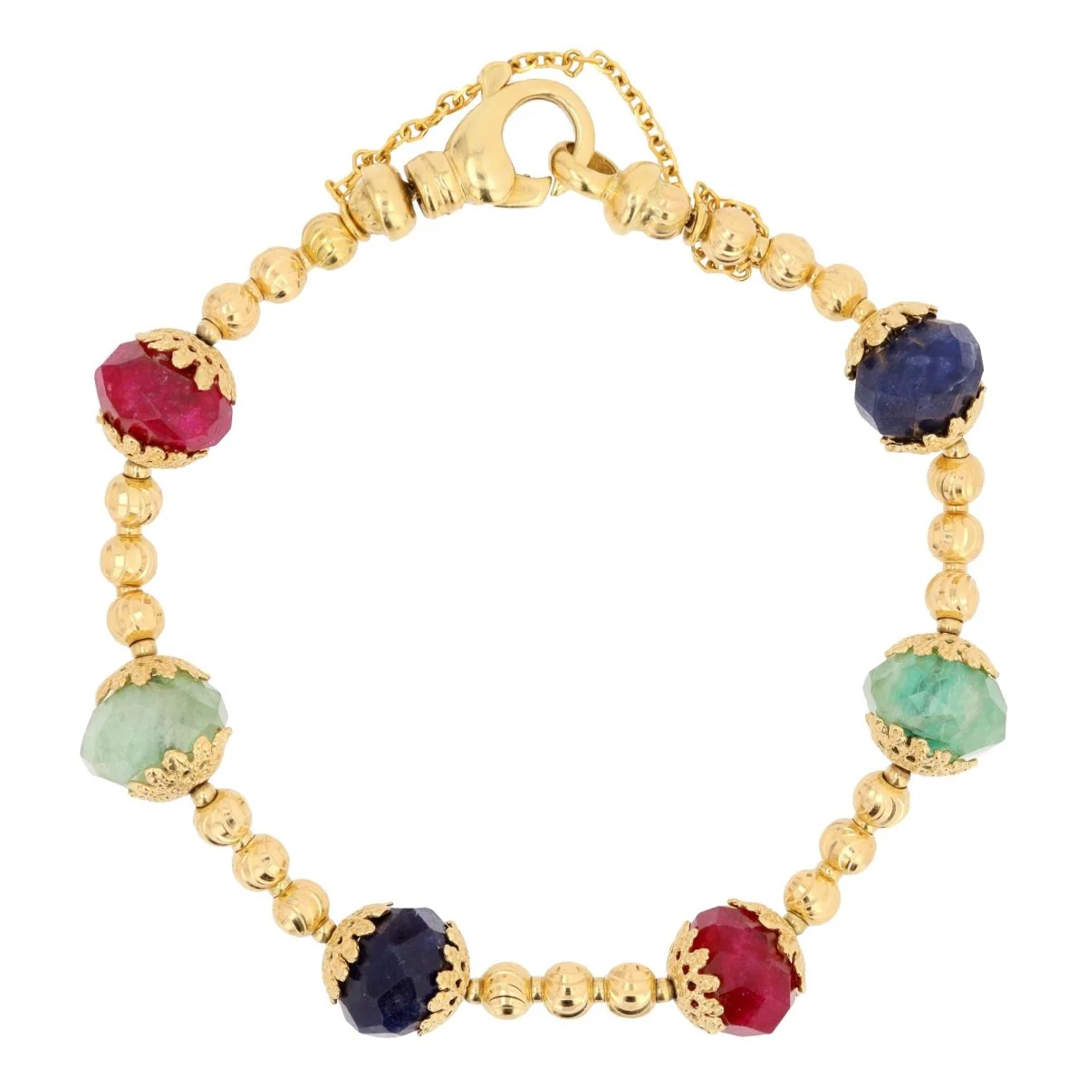 Bracelet or jaune et perles de rubis saphirs émeraudes en or jaune