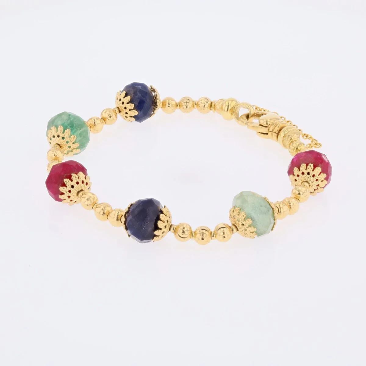 Bracelet or jaune et perles de rubis saphirs émeraudes en or jaune - Image 4