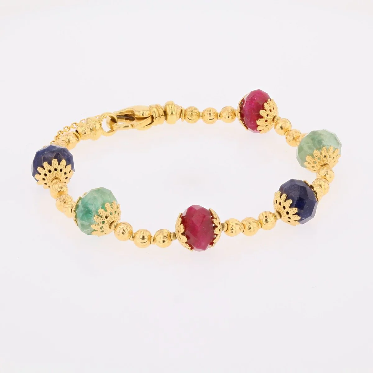 Bracelet or jaune et perles de rubis saphirs émeraudes en or jaune - Image 5