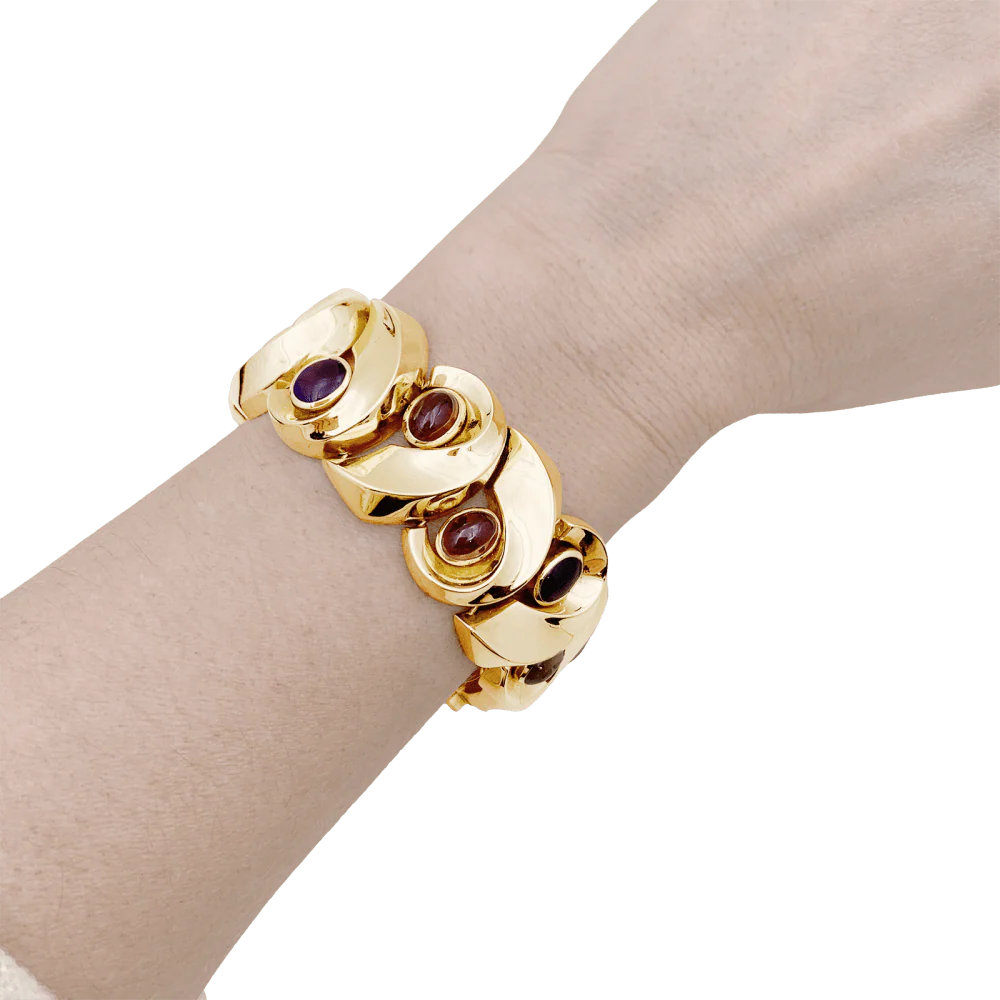 Bracelet Tank en or jaune, améthyste, grenats et quartz - Image 2