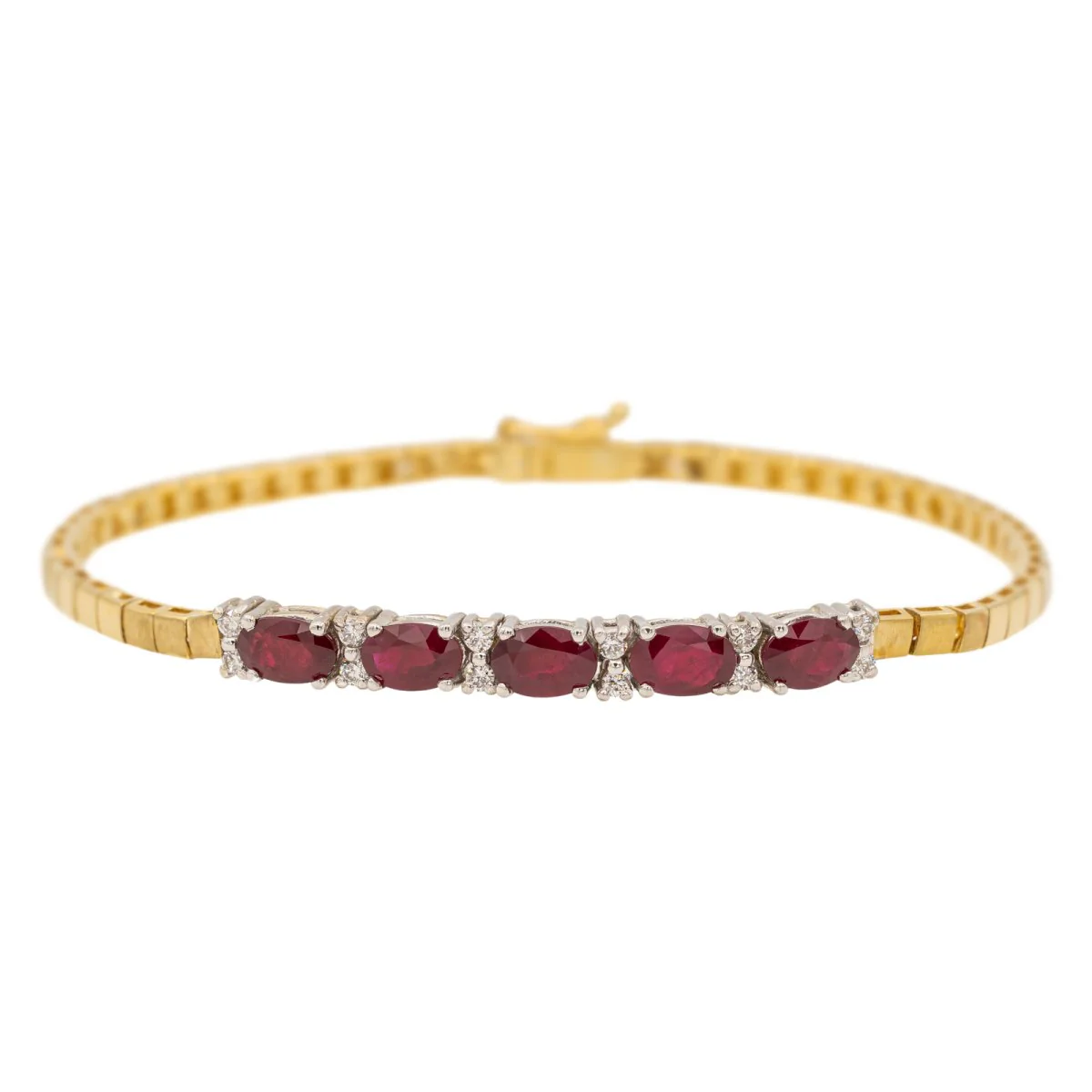 Bracelet Maille en Or jaune et blanc, Rubis et Diamant