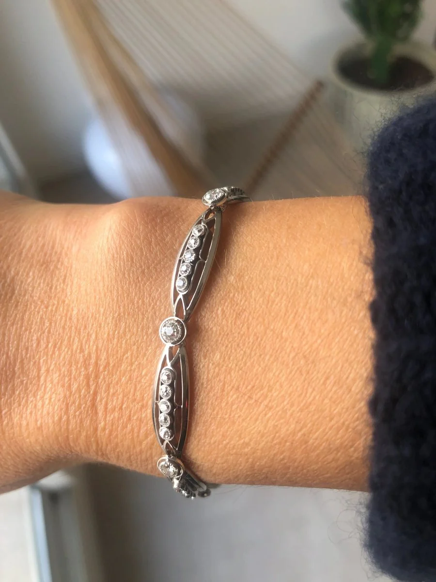 Bracelet or platine et et diamant formant des maillons ovales - Image 5