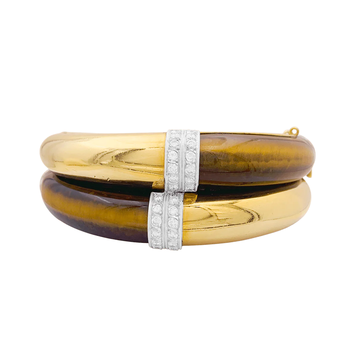 Bracelet Jonc en or jaune, or blanc, oeil de tigre et diamants