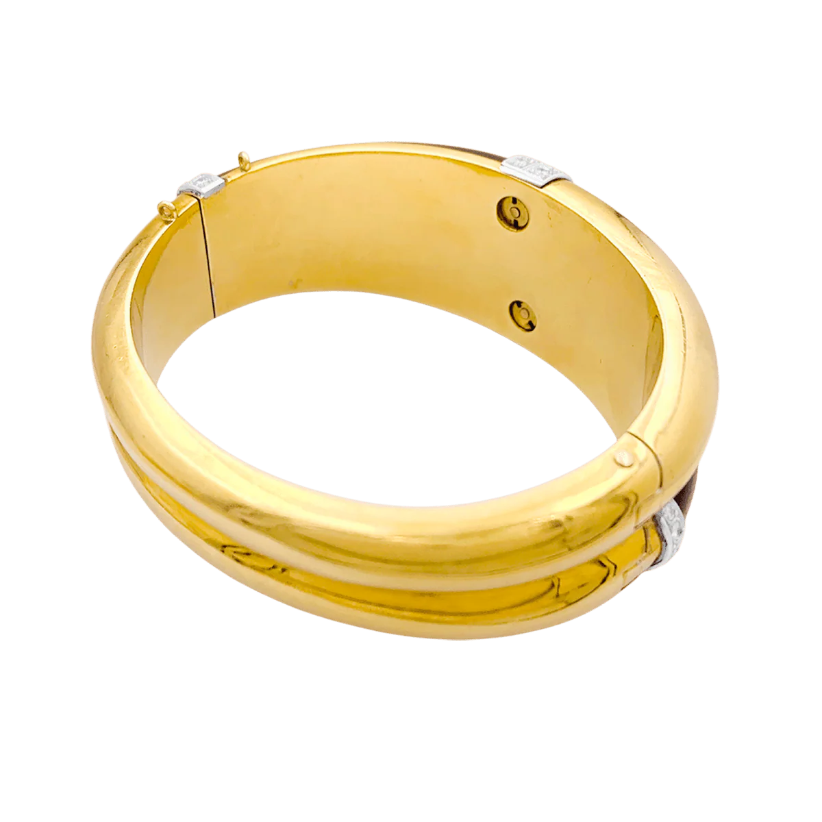 Bracelet Jonc en or jaune, or blanc, oeil de tigre et diamants - Image 5