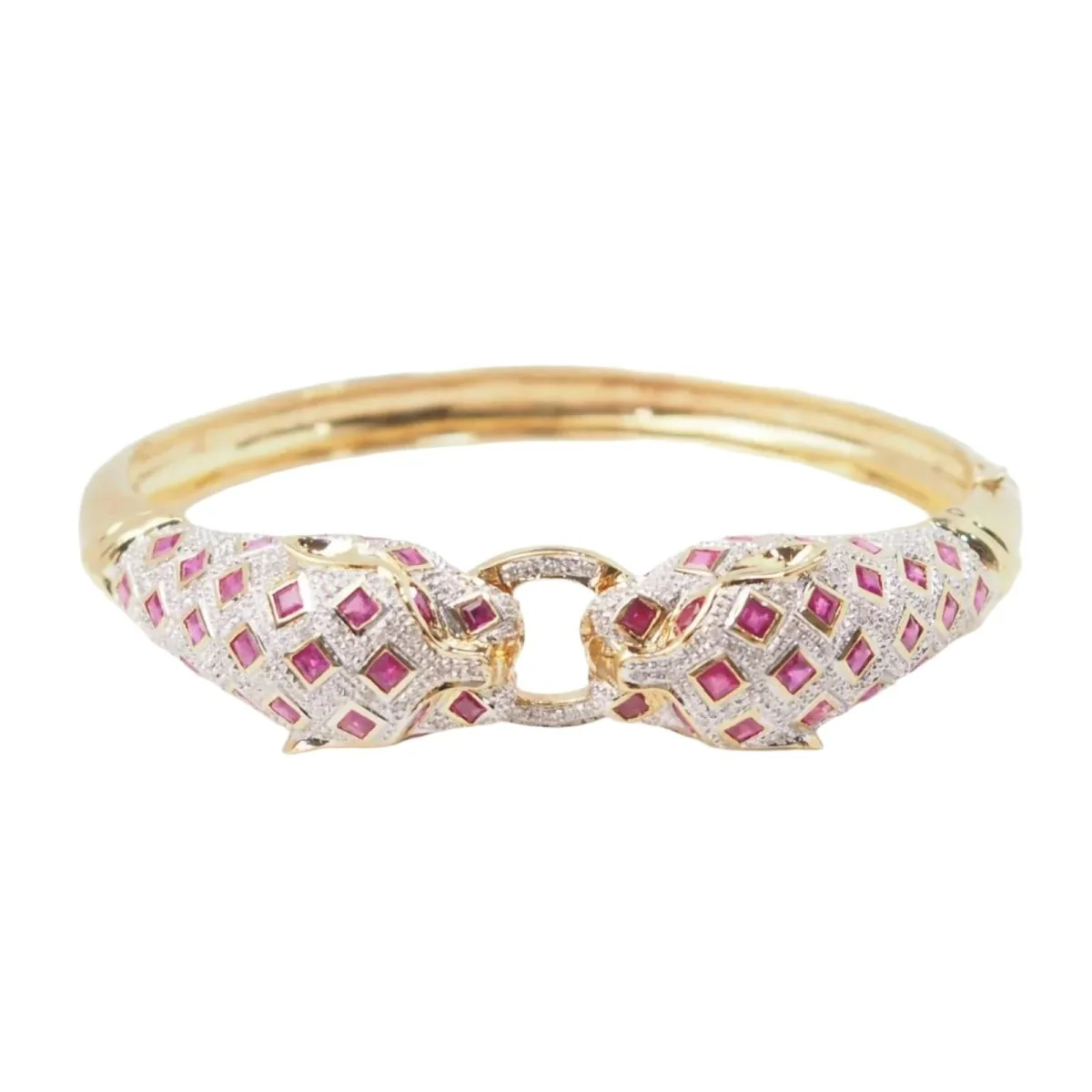Bracelet Jonc Panthères en or jaune, rubis et diamants