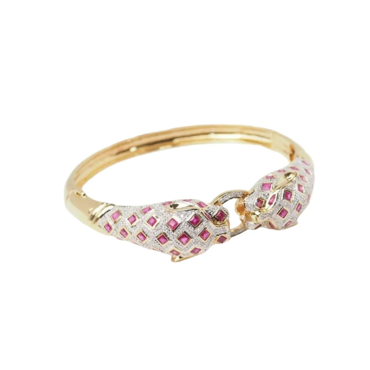 Bracelet Jonc Panthères en or jaune, rubis et diamants - Image 3