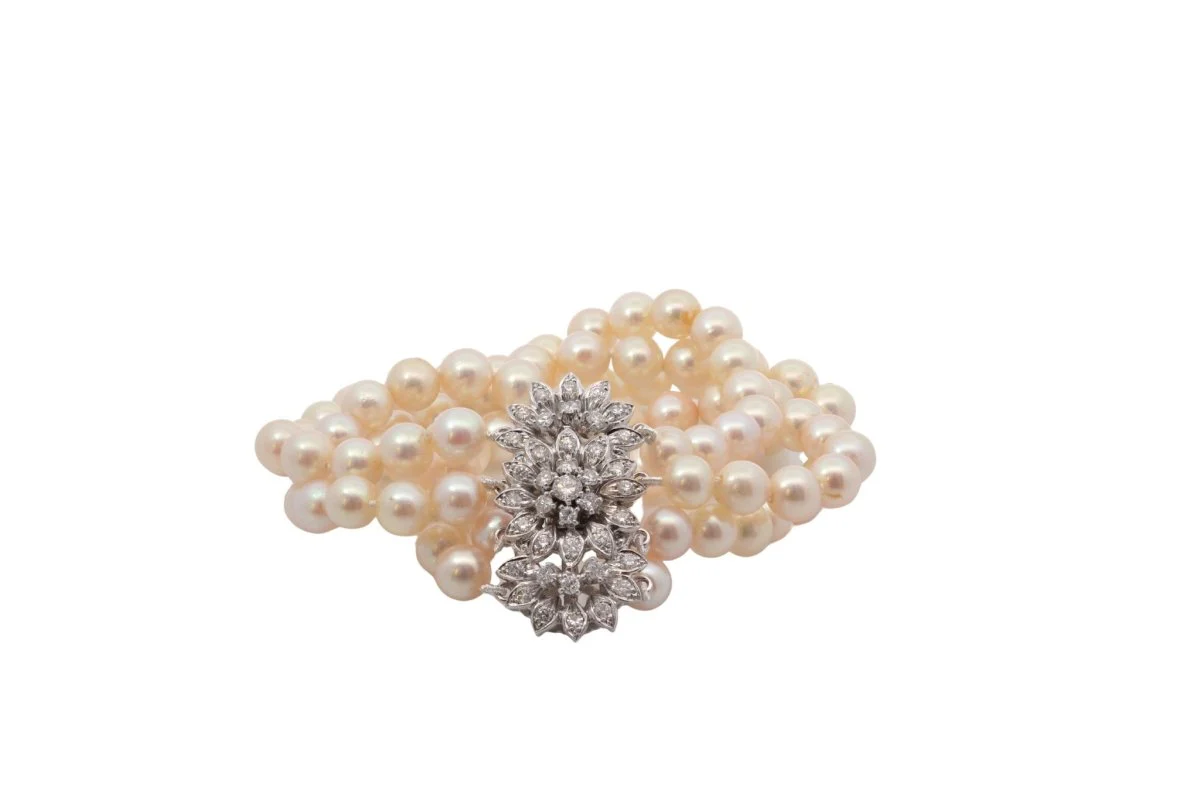Bracelet perles de culture en or jaune et diamants - Image 2