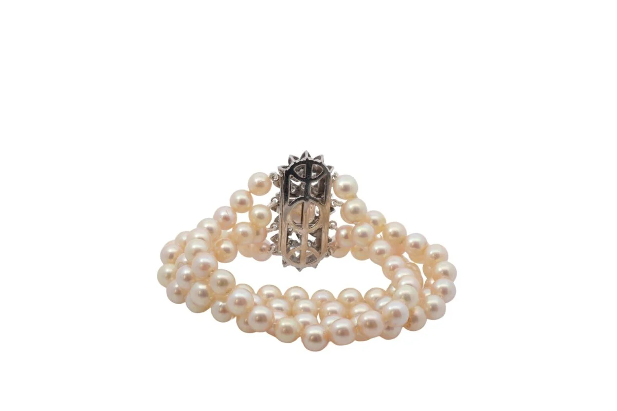 Bracelet perles de culture en or jaune et diamants - Image 3