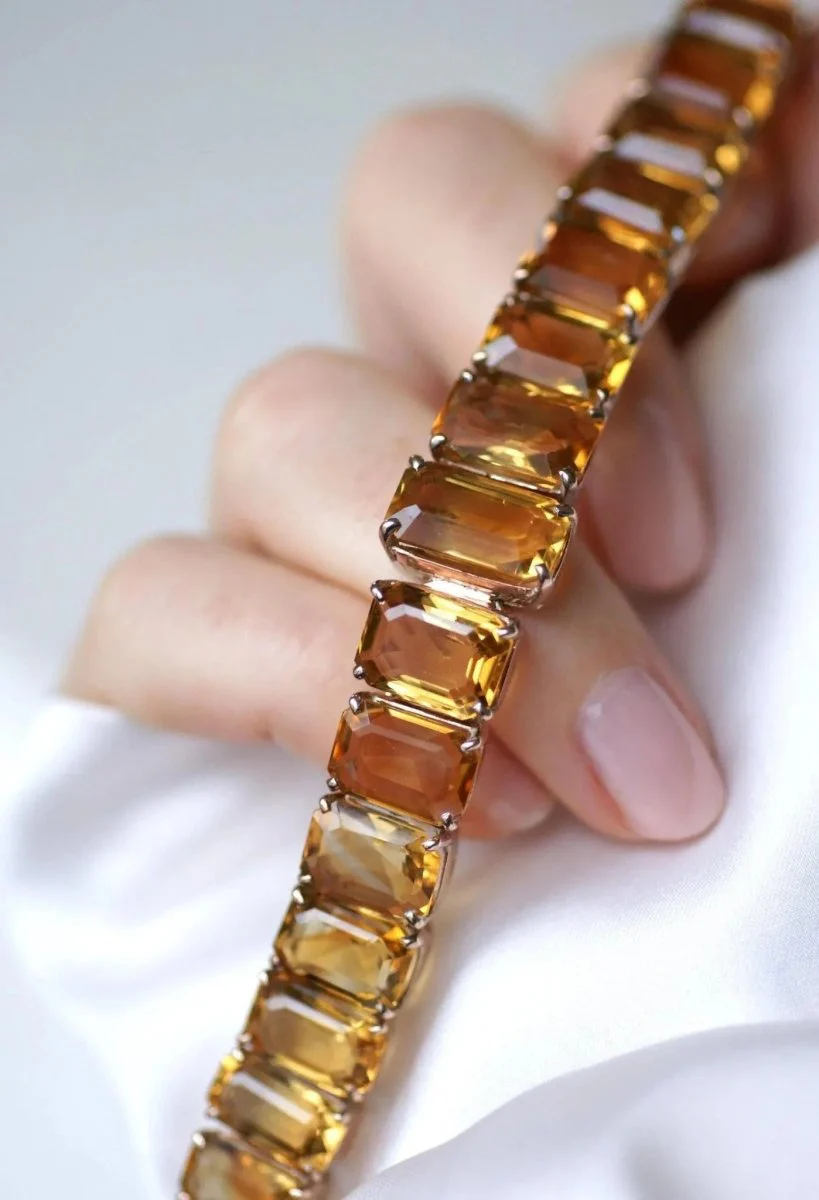 Bracelet Retro Ligne Citrines Sur Or Rose