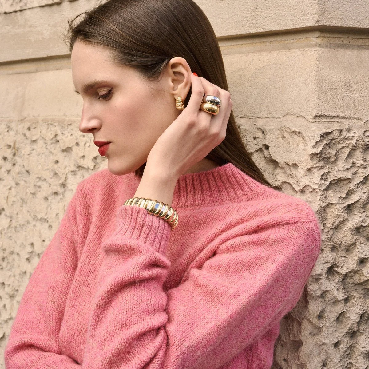 Bracelet rigide BULGARI "Tubogas" en or jaune et acier - Image 2