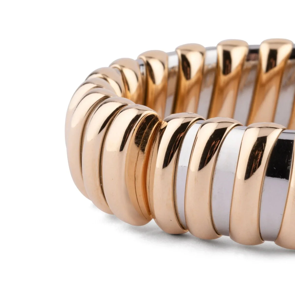 Bracelet rigide BULGARI "Tubogas" en or jaune et acier - Image 4