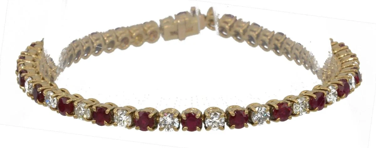 Bracelet rivière en or jaune diamants et rubis - Image 4