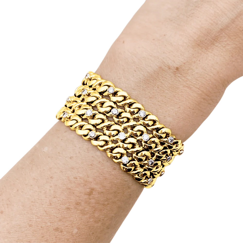 Bracelet Manchette en or jaune, platine et diamants - Image 2