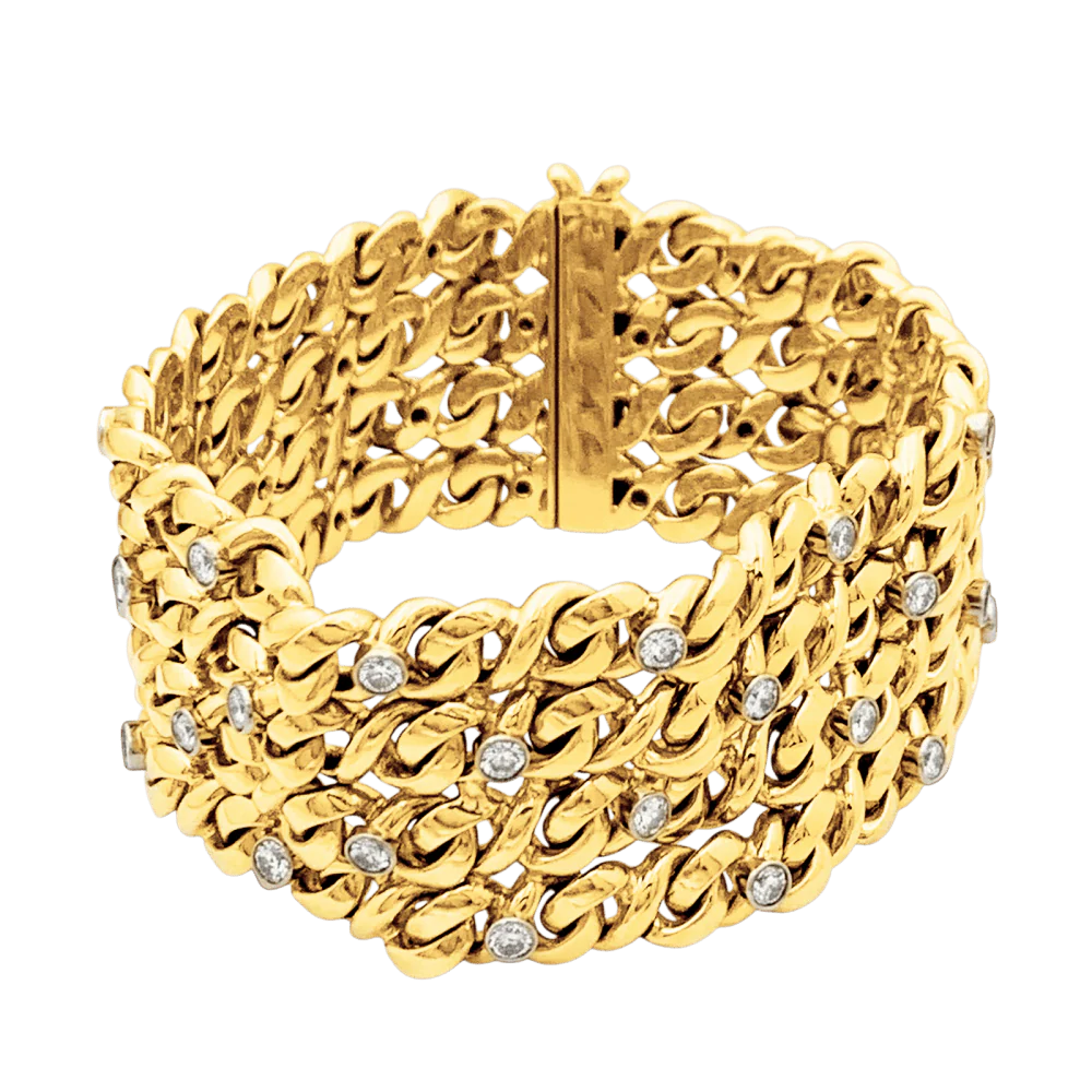 Bracelet Manchette en or jaune, platine et diamants - Image 3