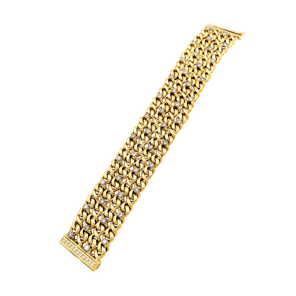 Bracelet Manchette en or jaune, platine et diamants - Image 4