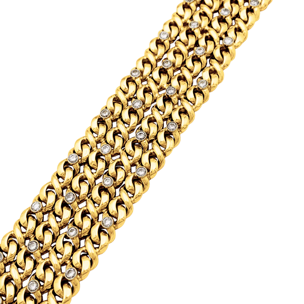 Bracelet Manchette en or jaune, platine et diamants - Image 5