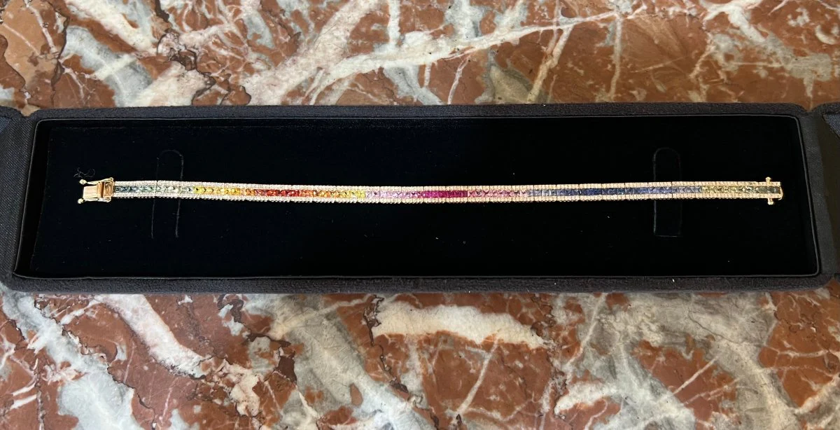 Bracelet Tennis 5.70 Carats Saphirs Arc-En-Ciel & Diamants Or Rose 18 Carats - Image 4